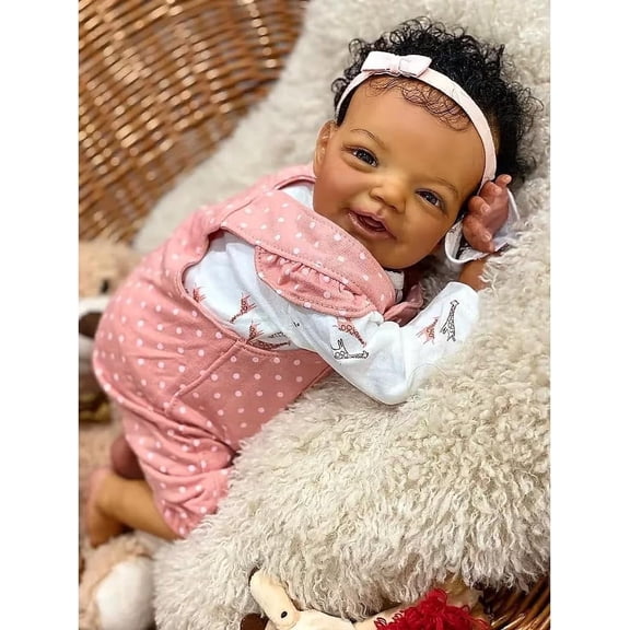 20" African American Silicone Reborn Baby Doll Black Newborn Girl - Washable Silicone Reborn Babies Biracial Skin, Mix Race Realistic Infant Gift for Kids