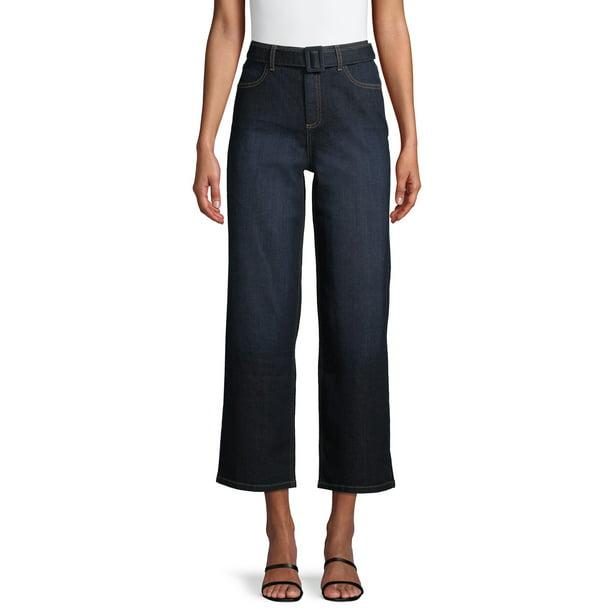 Time and Tru Women's High Rise Wide Leg Self Belt Jeans - Walmart.com