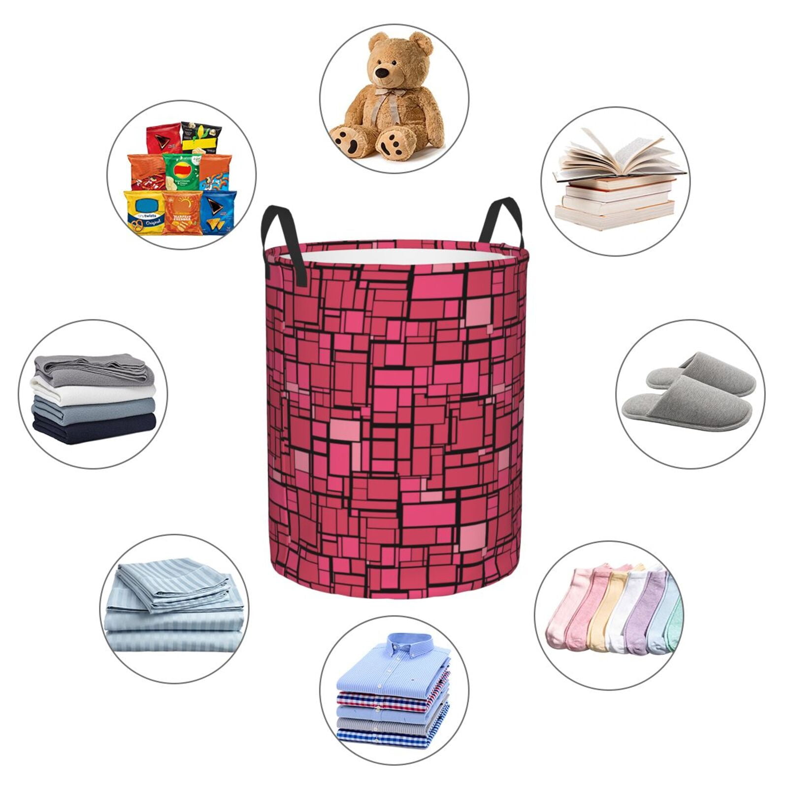 Large Laundry Basket with Handles - pink square Kids Baby Dirty Clothes Laundry Hamper for Bedroom Aesthetic