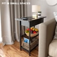 thumbnail image 2 of Sofa Side Table with USB Ports and Outlets, Narrow End Table with Storage Shelf for Small Spaces Bedside Nightstand with Charging Station for Living Room, Bedroom, Black, 2 of 7