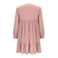 thumbnail image 4 of Wdfiry Women's Dress Solid Color Puff Long Sleeve V Neck Pleated Dress Casual Ruffled Trim Mini Dresses, 4 of 6