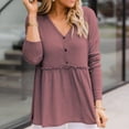 thumbnail image 4 of Blusa con botones y volantes y dobladillo suelto para el hogar y la oficina, color rosa, talla S - Blusa de manga larga con escote en V y mezcla de poliéster, 4 of 7
