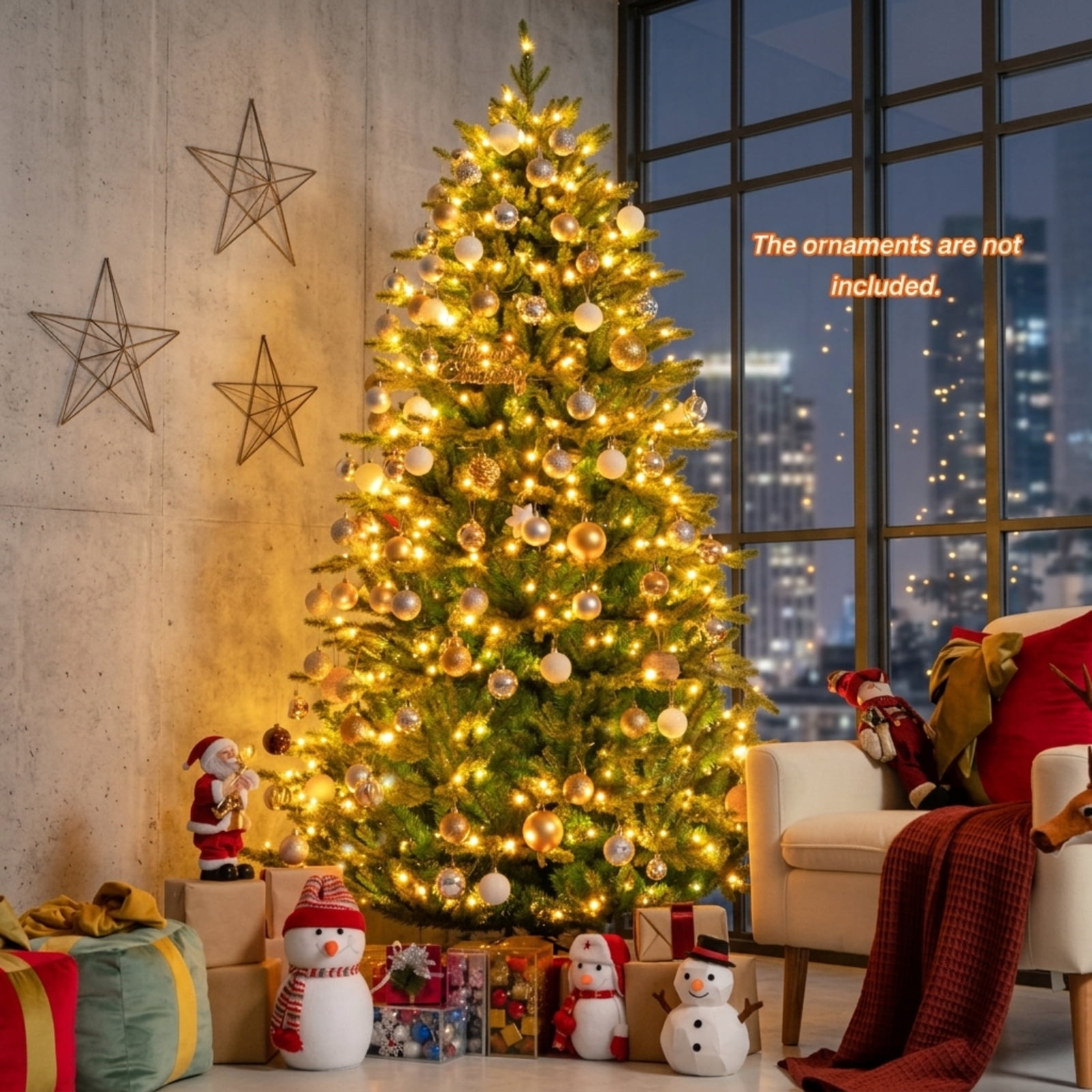 RUIE, 8 ft, Pre-Lit Artificial Christmas Tree, 8 Ft Smart Pre-Lit Tree, 2956 Branch Tips, Green, Hinged Branches for Christmas Party Living Room Decor