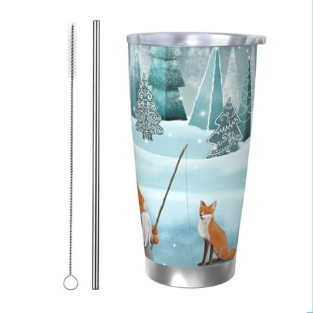 

Salouo Gnome And Red Fox Fishing Print 20oz Tumbler with Lid Stainless Steel Vacuum Insulated Tumbler Durable Insulated Coffee Mug Thermal Cup with Splash Proof Sliding Lid-Straw Two-piece Set