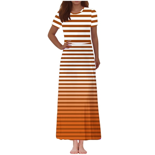 Vestido Corto de Verano de la Moda de las Mujeres Impreso de Manga Corta Cuello Redondo Tobillo de Longitud Vestido Casual