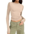 thumbnail image 1 of PEASKJP T-Shirt Court à Manches Longues Col Rond pour Femmes Basique Uni Ajusté Slim Fit Cropped Shirt Workout Yoga(Beige,m), 1 of 9
