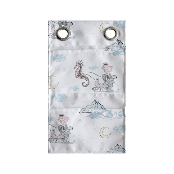 Mermaid Hanging Pocket Organizer, Sea Horse Sleigh in the Fantasy Sky Clouds and Moon, Printed Polyester Storage Bag with Pockets, 9" x 16", Blue Pale Pink