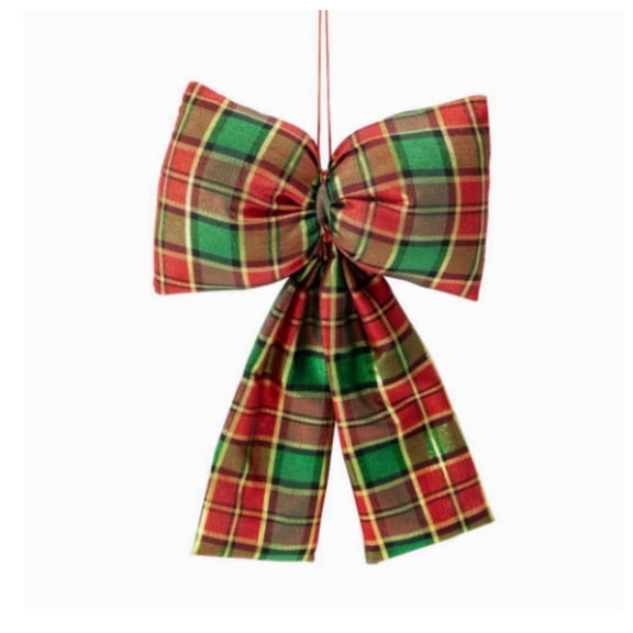 Ohmyroo Scottish Plaid Fabric Christmas Bow, Large Check Ribbon Bow in Four Plaid Designs for Wreath Tree Garland Stair Railing Front Door, and Rustic Cabin Holiday Decor