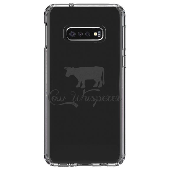 DistinctInk Clear Shockproof Hybrid Case for Samsung Galaxy S10e (5.8" Screen) - TPU Bumper Acrylic Back Tempered Glass Screen Protector - Cow Whisperer