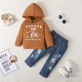 thumbnail image 3 of Mikrdoo Toddler Baby Boys Clothes Fist Bump 2 Years Boys Hoodies Winter OOTD Ripped 3 Years Boys Jeans Pants 2Pcs Outfits Brown, 3 of 10