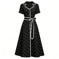 thumbnail image 6 of NTACZA Dresses for Women Dressy Wedding Guest Dress Polka Dot Midi Ruched Waist Short Sleeve Lapel Collar Size L, 6 of 7
