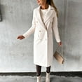 thumbnail image 5 of XFLWAM Women's Faux Wool Coat Lapel Double Breasted Long Jacket Long Sleeve Solid Color Slim Outwear White M, 5 of 5
