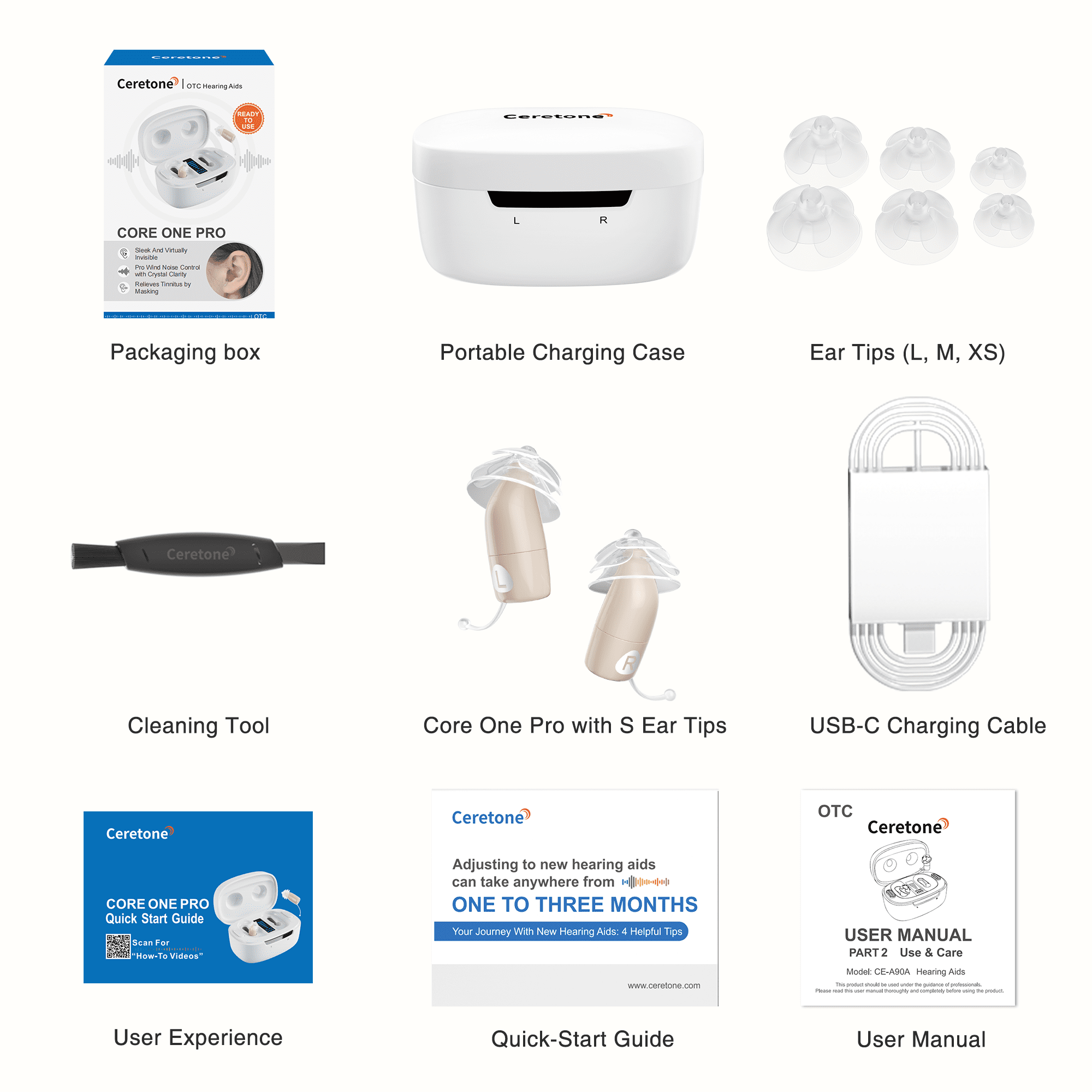 Ceretone Core One Pro Hearing Aids for Seniors Rechargeable with Intelligent Noise Reduction, Adults Hearing Amplifiers for Hearing Loss, Hearing Amplifiers with Magnetic Charging Case, Beige