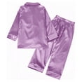 thumbnail image 4 of GYRATEDREAM Little Kid Big Girl Boy Satin Silk 2PCS Long Sleeve Button-Down 2PCS Pajamas Set,3-14Y, 4 of 9