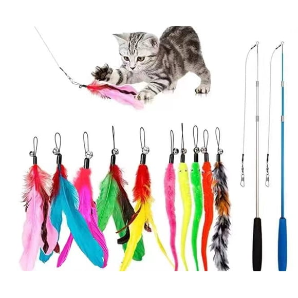 Varita retráctil JIARON Feather Cat Toy con 10 piezas de repuesto