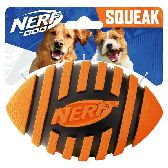 Pelota de fútbol de goma para perros Nerf con chirriador en espiral, naranja