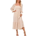 thumbnail image 1 of Vestido largo de mujer Cuello cuadrado Vestido fruncido Manga larga Vestido estampado floral Vestido dobladillo con volantes Albaricoque L, 1 of 6