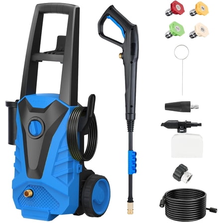 ROSVOVO 2100 PSI Electric Pressure Washer with Foam Cannon - 2.0 GPM High Pressure Cleaner with 5 Nozzles for Driveway, Car & Patio Cleaning, Blue