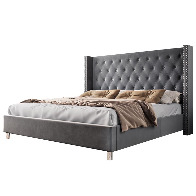 VANACC Queen Size Velvet Platform Bed Frame, Tufted