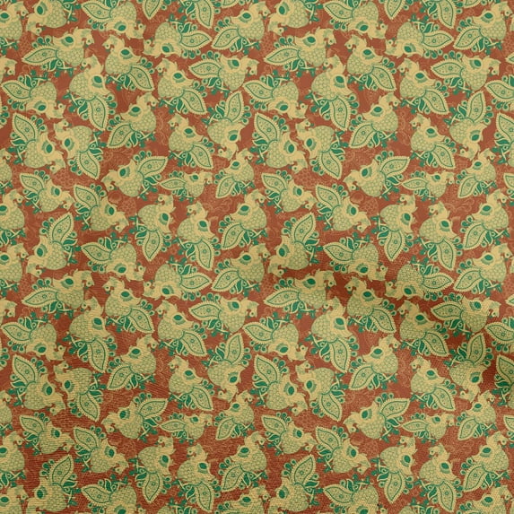 oneOone Cotton Silk Orange Fabric Peacock Craft Projects Decor Fabric Printed By The Yard 42 Inch Wide