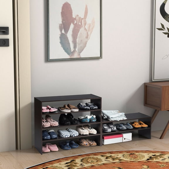 Spaco 3 Pieces 31-Inch Stackable Multi-Shape Shoe Rack-Brown, Shoe Storage Organizer for Entryway & Closet