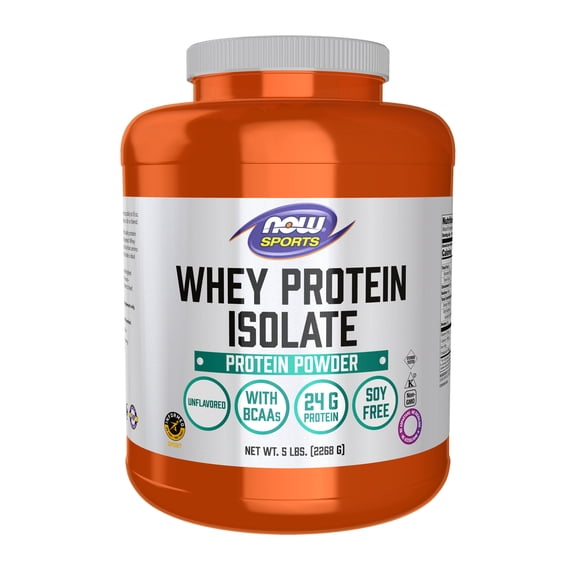 NOW Sports Nutrition, Whey Protein Isolate, 25 g With BCAAs, Unflavored Powder, 5-Pound