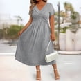 thumbnail image 3 of Quixlent Glitter Sparkly Summer Dress for Women Twist Front V Neck Flowy Beach Sundress Short Sleeve A-line Swing Long Dress, 3 of 8