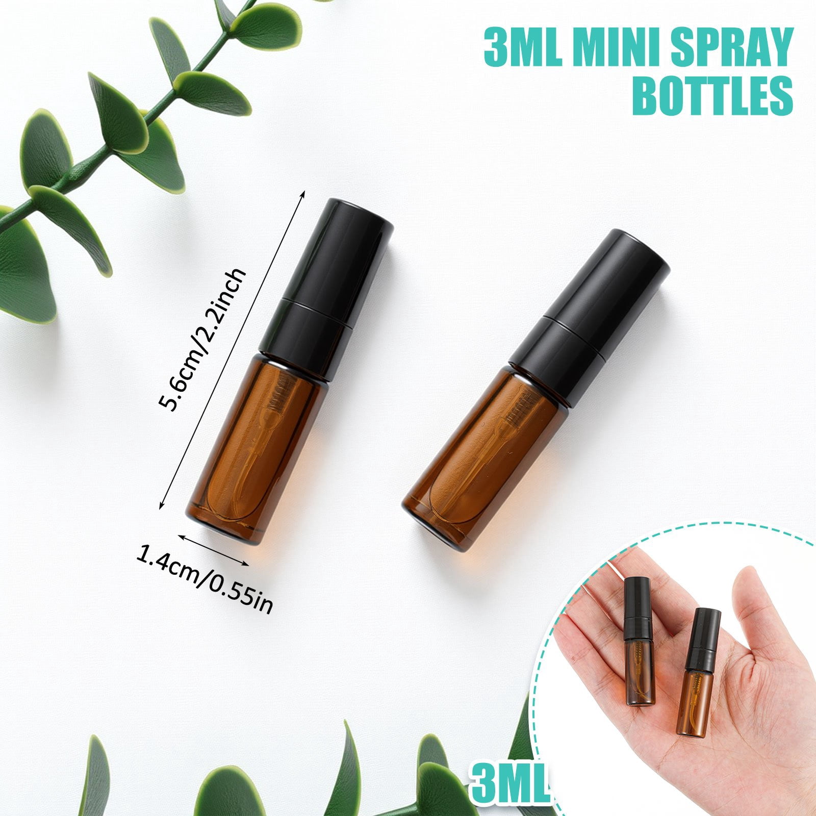 50 Pcs Mini Amber Spray Bottles with Fine Mist Sprayers, 0.1 oz Refillable Glass Perfume Bottles for Travel , Portable Small Spray Containers for Essential Oils, Cologne and Cleaning Spray