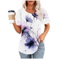 thumbnail image 2 of jtjvou Women's Crewneck Pullover Floral Pullover Lady Short Sleeve Tuinc Summer Trendy Fashion Casual Loose Going out Tops for Teen Multicolor,M, 2 of 6