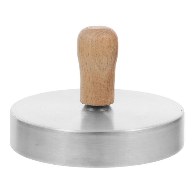 Stainless Steel Burger Press Round Shape Meat Pressing Tool with Wood Handle Bacon Grill Non-Stick Smooth Hamburger Press for Top Griddle Cooking
