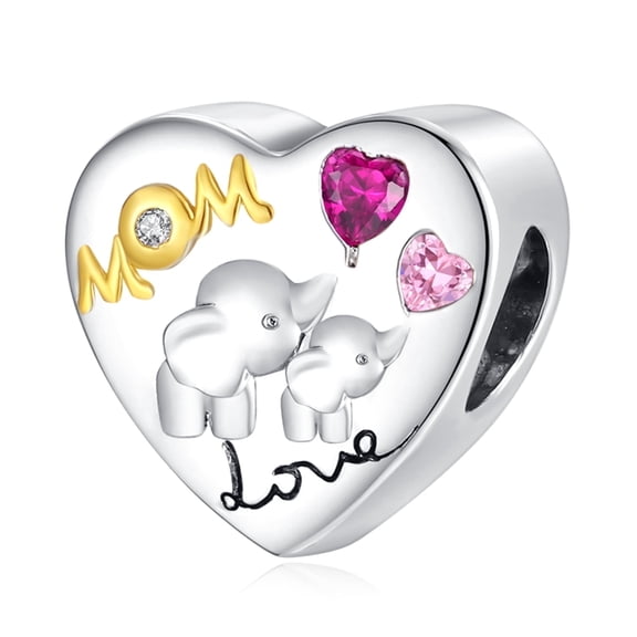 ROSIANNA 925 Sterling Silver Charm for Bracelets Elephant Mom Heart Charms Women Bracelet Charm