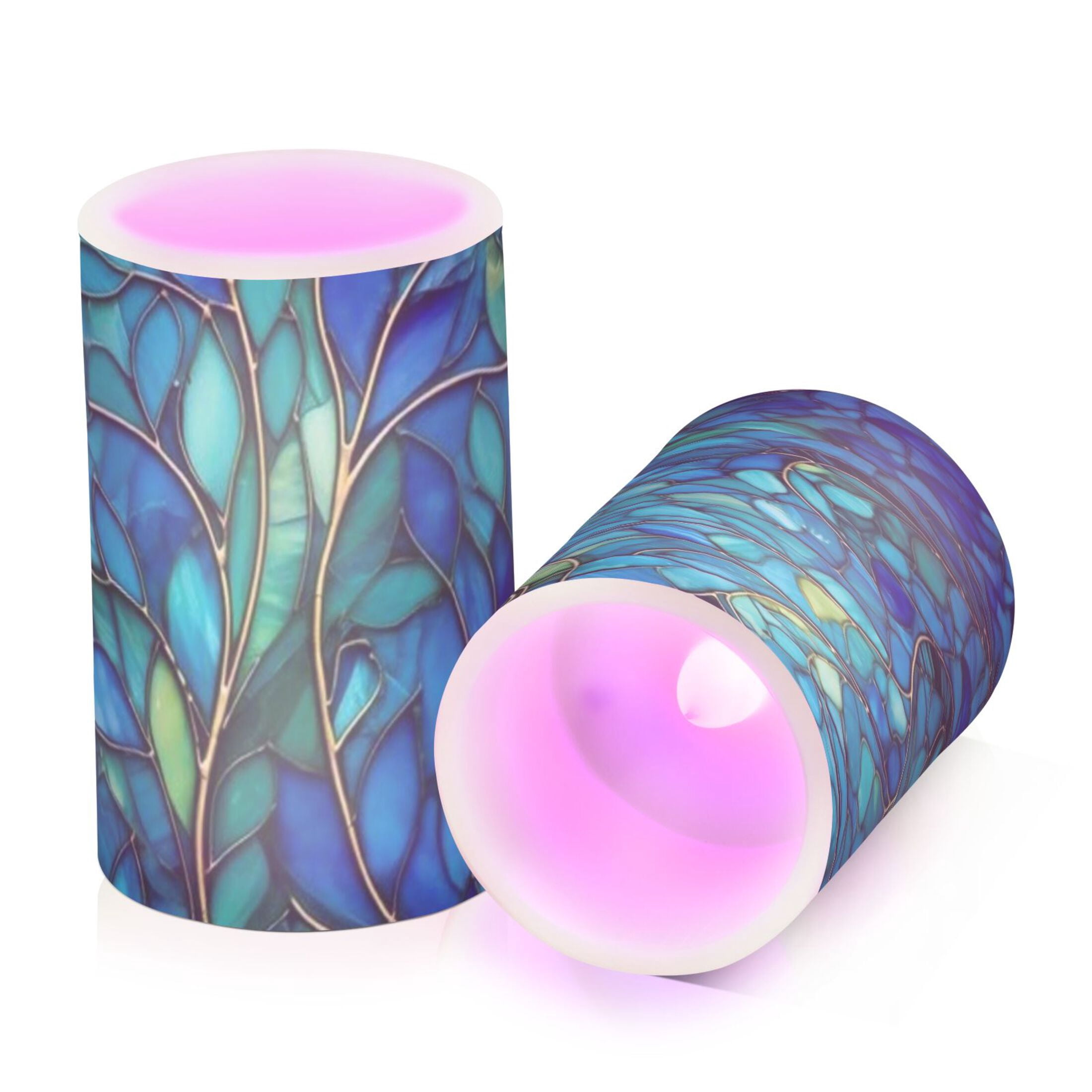 Glass Art Flickering Flameless Candles Battery Operated with Remote Timer LED Pillar Candles Set of 2