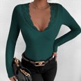 thumbnail image 2 of Womens Ribbed Fitted Tight Tshirt Deep V Neck Lace Blouses Long Sleeve Slim Fit Basic Shirts Solid Comfy Tee Tops, 2 of 5