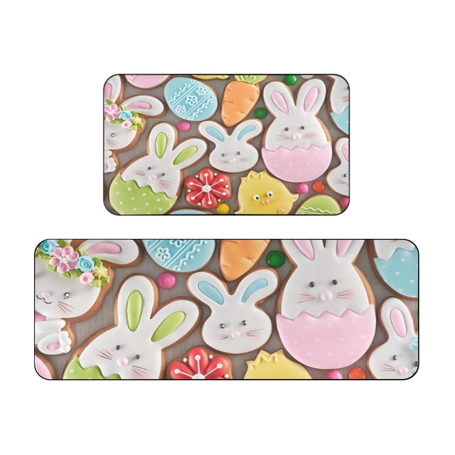 Vwrxbz Easter Kitchen Floor Mat Anti Slip Absorbent Door Mat Rabbit Pattern Home Decor 2 Piece Set