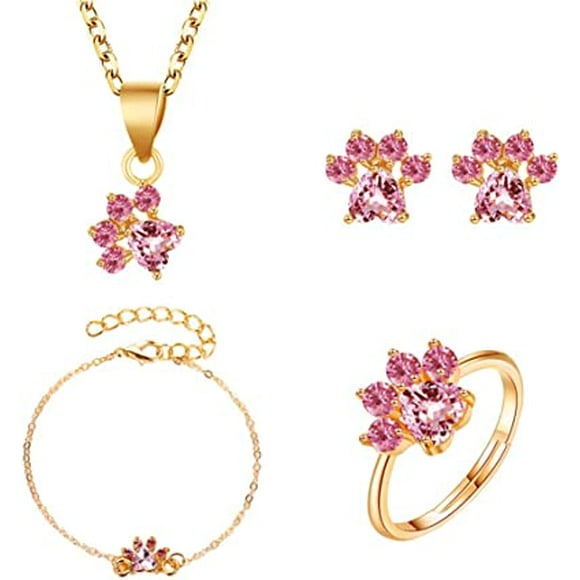 Indian Jewelry Sets for Women Green Earrings Necklace Jewelry Zircon Cartoon Four-Piece Cute Set Jewelry Sets Prom Jewelry Sets Silver Blue (Gold, One Size)