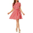 thumbnail image 2 of INSPIRE CHIC Women's Plaid Vintage Button Front Tie Waist Elegant A-Line Mini Dress, 2 of 6