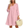 thumbnail image 2 of Byworldtasic Long Sleeve Dress for Women Tops Dressy Casual Tunics Top Cute Tee V Neck Blouses Dress, 2 of 8