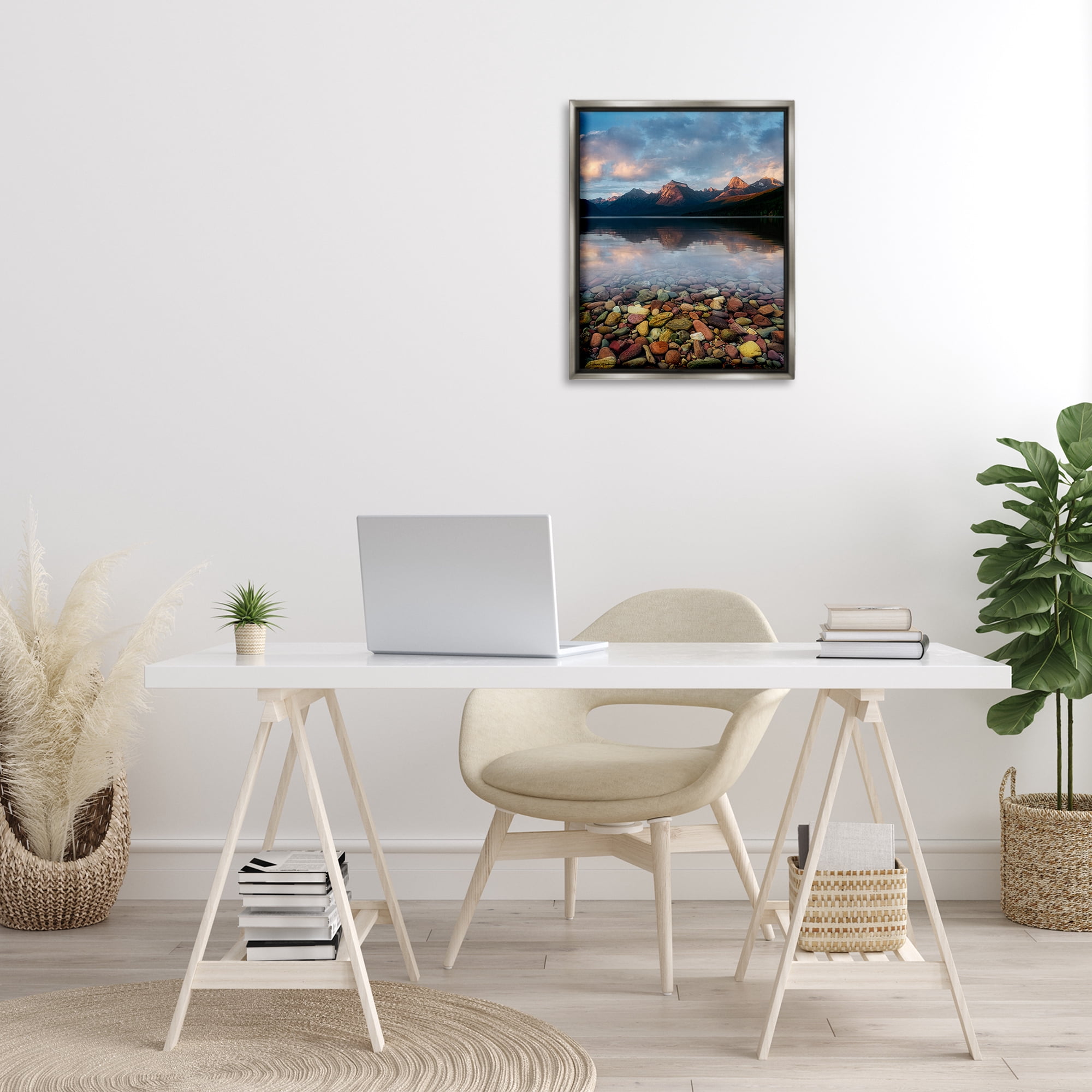 Stupell Industries Clear Water Pebbles Landscape Photography Gray Floater Framed Art Print Wall Art, 17 x 21