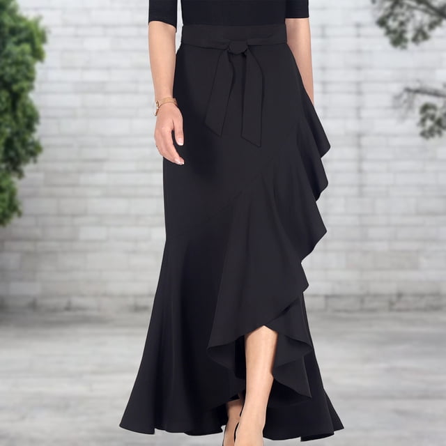 Faldas largas Falda elegante para mujer Ropa diaria informal de corte holgado asimétrico (Negro L) Ygjytge Negro T L para Mujer