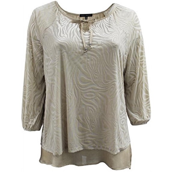 Women's Plus-Size 3/4 Sleeves Velvet Burnout Sweater Shirt Top Cornsilk 2X G160.21L