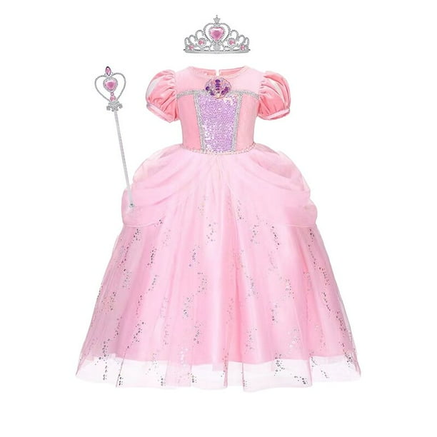 Ariel-vestido de baile de lujo de La Sirenita para niñas, traje de fiesta de tul en capas, disfraz de princesa rosa Fivean unisex