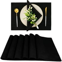 Black Individual Cloth Table Placemats - Nautical Washable Fabric Mats for Kitchen/Buffet, 6 Pcs Set, 13x19 inch