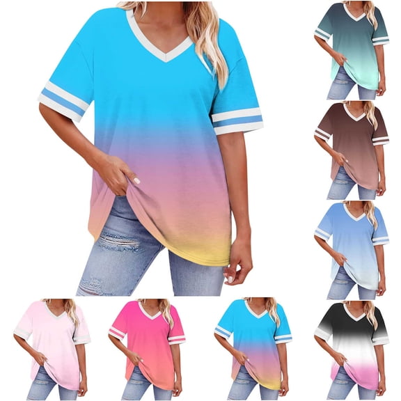 Sports Shirts for Women Dqueduo Women's Oversized-neck Short Sleeved Solid Summer Base Shirt Sports T-shirt Hot Pink L