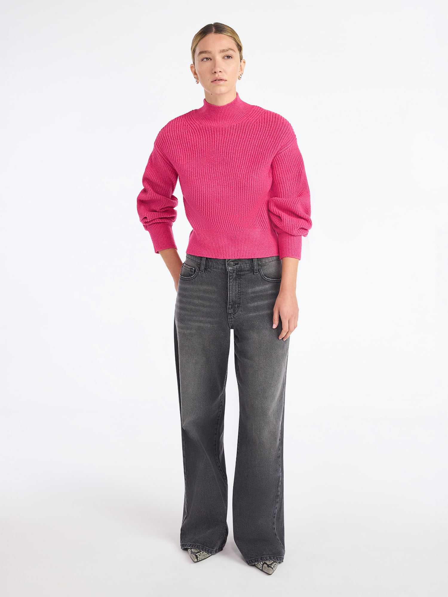 Scoop Women's Shaker Stitch Turtleneck Sweater, Lightweight, Sizes XS-XXL