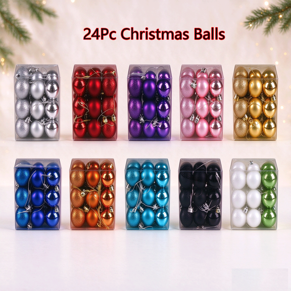 24Pcs Christmas Ball Ornaments, Tyidzon Plastic Shatterproof Christmas Tree Ornaments Set, Xmas Tree Hanging Decor for Holiday Party