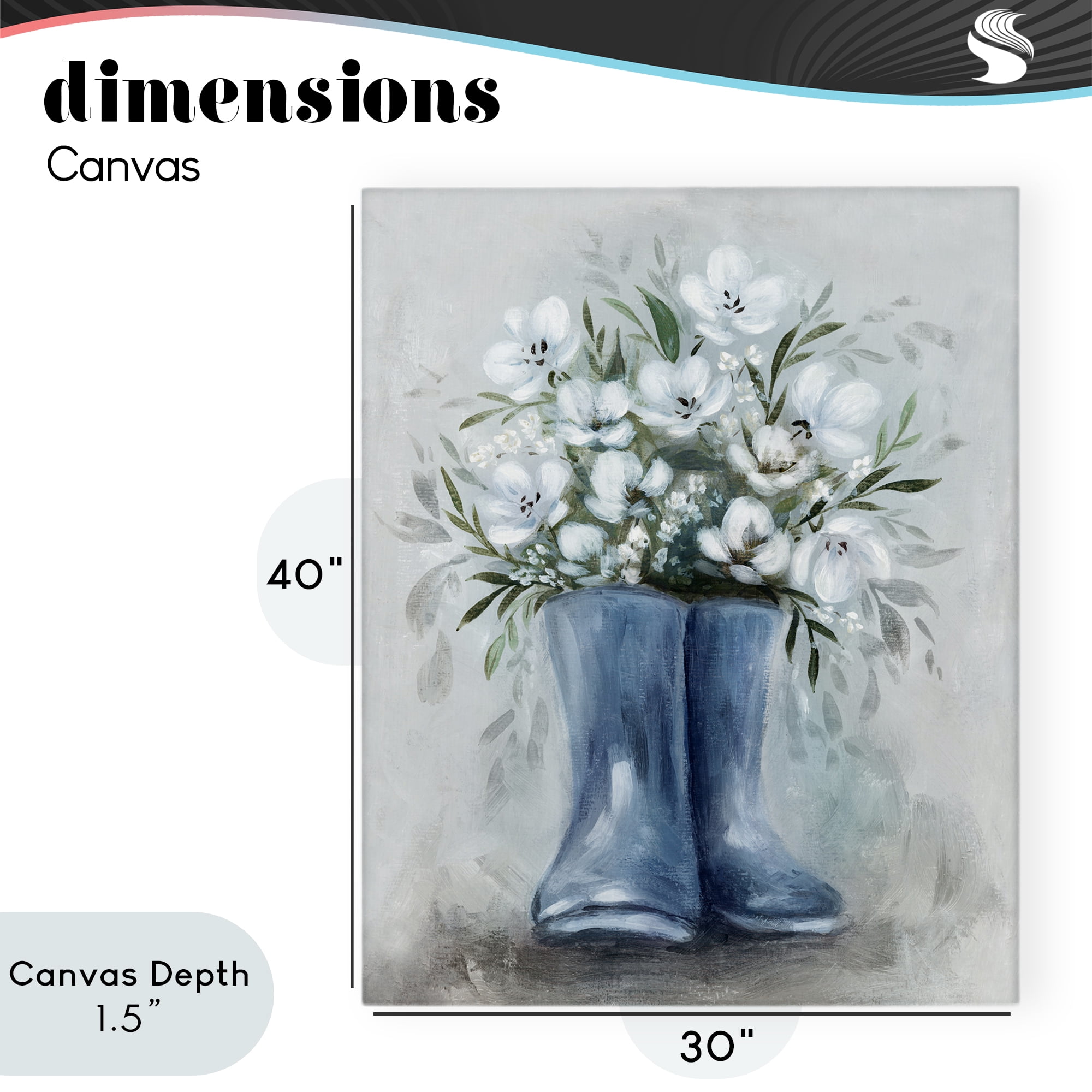 Stupell Industries Botanical Bouquet in Blue Boots Canvas Wall Art, design by Kristen Brockmon