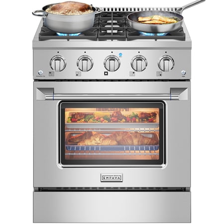 Empava 30 in. 4.2 cu. ft. Pro-Style Slide-In Single Oven Gas Range with 4 Sealed Ultra High-Low Burners - Heavy Duty Continuous Grates in Stainless Steel