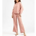 thumbnail image 2 of Women's 2 Piece Sweater Outfits Set Fall Clothes for Ladies Elegant Jogger Long Sleeve Crewneck Sweater Casual Loose Wide Leg High Waisted Pants Solid Color Comfy Loungewear Pink Free Size, 2 of 5