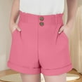 thumbnail image 2 of JTSRKL Girls Shorts Kids Summer Button Smoked Elastic Waist Wide Leg Casual Rolled-up Uniform Shorts with Pockets Hot Pink 11-12 Years, 2 of 7