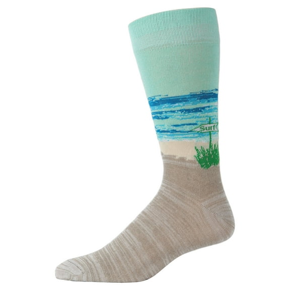 MeMoi Men's Surf's Up Beach Bamboo Crew Socks - Mens - Male, 10-13, Crockery Marled